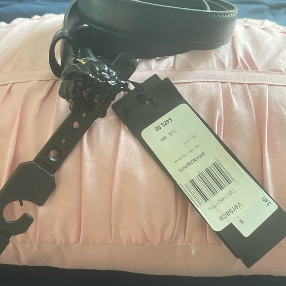 Versace La Medusa Calfskin Women Leather Belt Skinny In Matte Black Size 80/32 - Picture 3 of 7